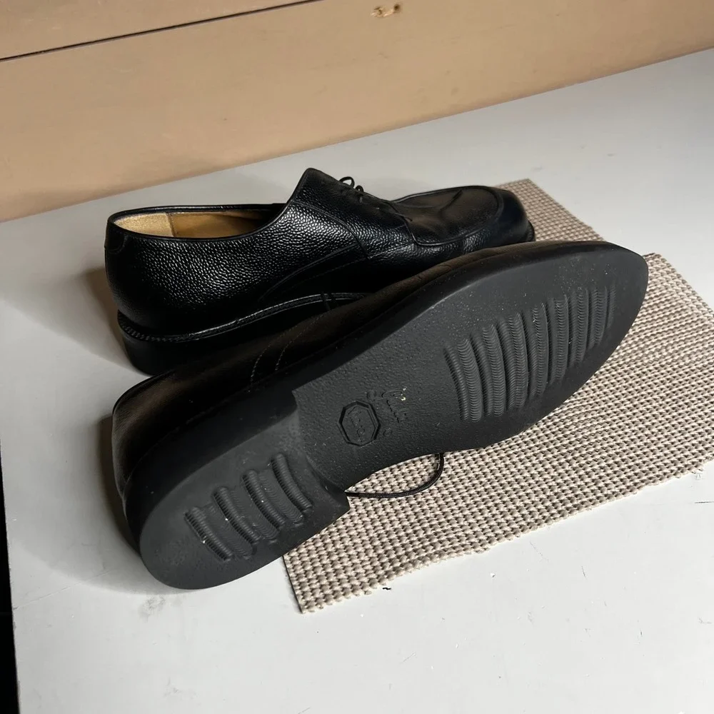 Bruno Magli Renato Black Pebble Grain Leather Split Toe Derby Shoes Mens 9 W